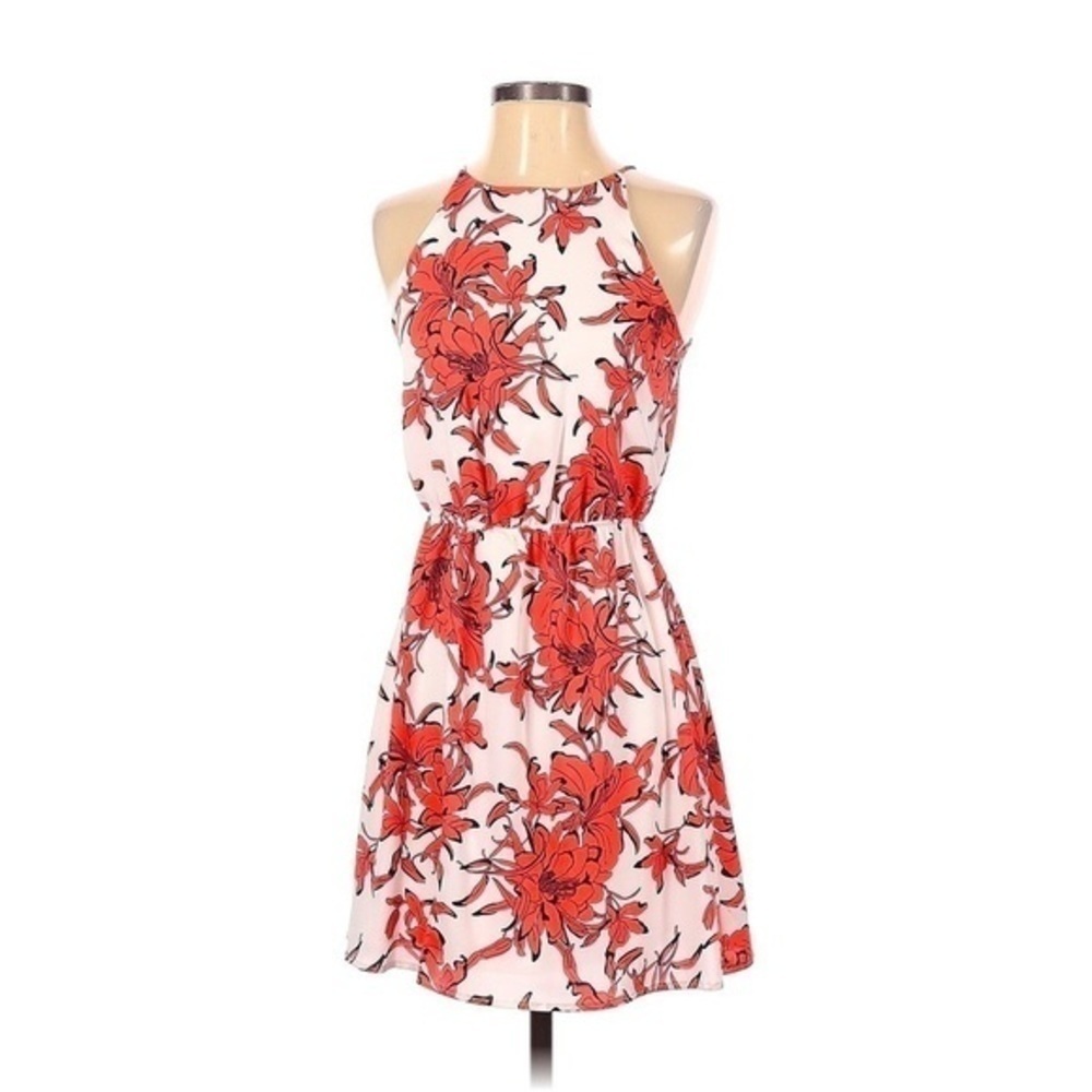 Tyche Floral Mini Dress, Orange and White, Size S, EUC